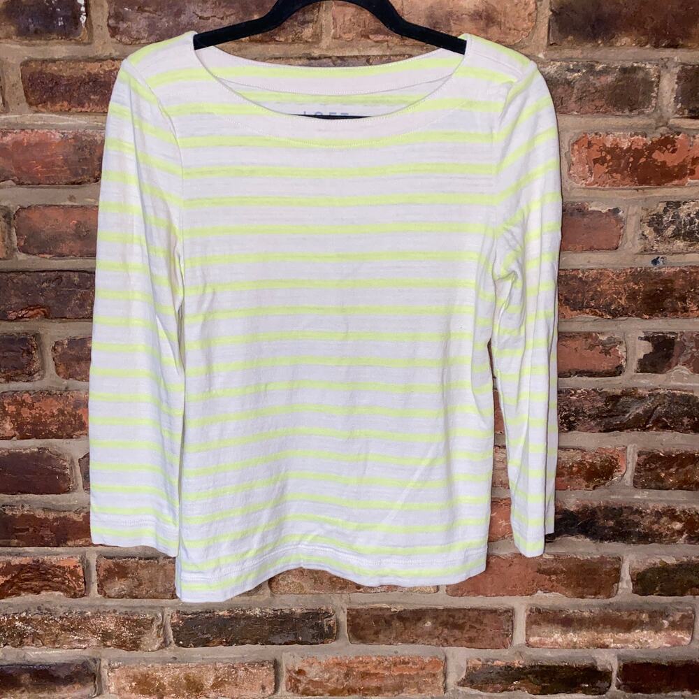 Ann Taylor LOFT Tan Yellow Striped Long Sleeve Top Women's Size Small